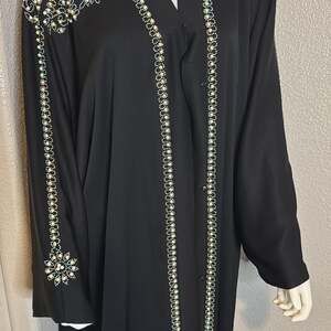Open Kaftan Cardigan Long Robe Abaya Muslim Women Evening Kimono Rhinestone Arab